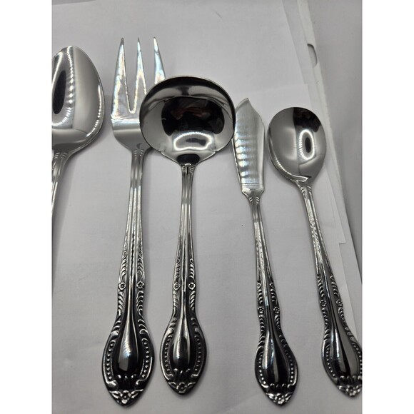 Columbia Beaded Handle Stainless Steel Flatware Complete Serving Set 7 pcs. - Picture 7 of 15